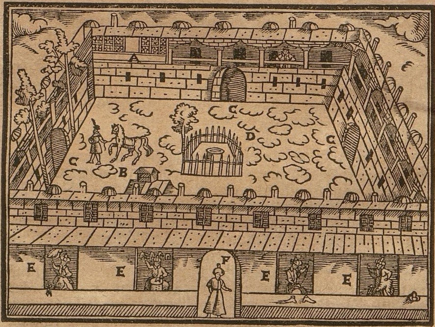Fig. 1: The imperial embassy in Istanbul depicted by the chaplain to the embassy, Salomon Schweigger. ©Bayerische Staatsbibliothek München, 999/4Hist.pol.97g, S. 52, urn:nbn:de:bvb:12-bsb11062310-4.